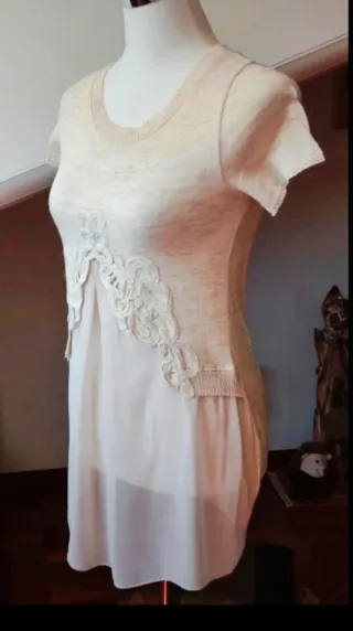 Maglione donna beige con pizzo