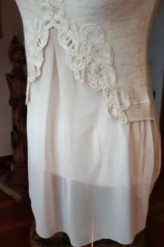 Maglione donna beige con pizzo
