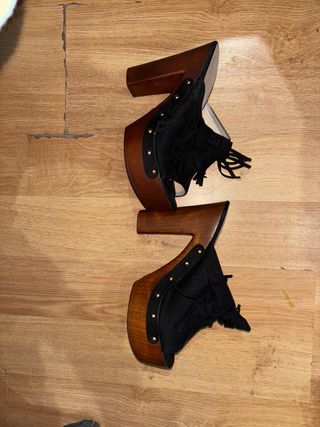 Botines Zuecos Plataforma Madera Negros