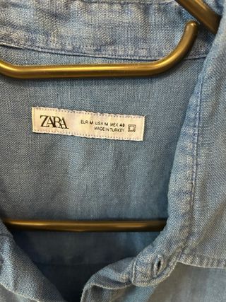 Camisa Lino Zara Manga Larga Azul