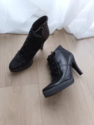 Botines negros tacón cordones cremallera
