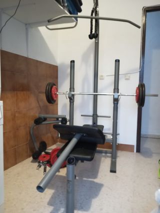 Banco de musculación con pesas