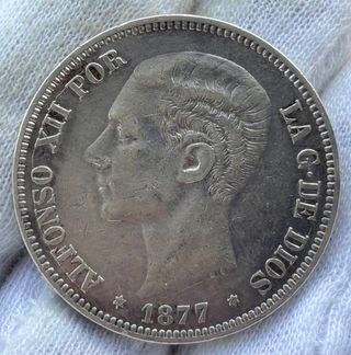 Moneda PLATA 5 Pesetas 1877 *(18-77) ALFONSO XII