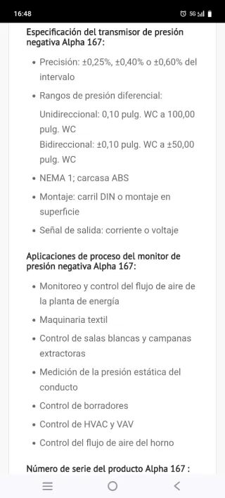 Transductor Presión Diferencial Alpha 167