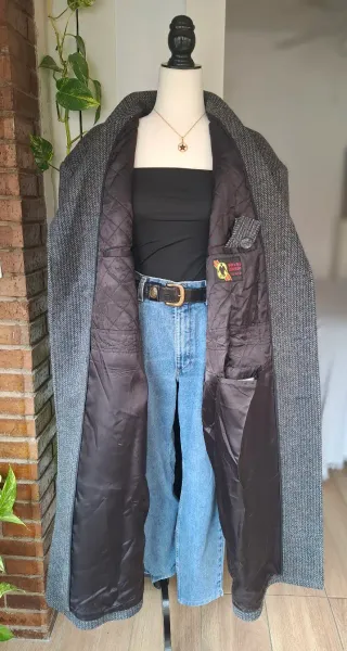 Abrigo largo lana gris y negro