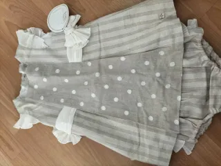 Conjunto niña de rayas y lunares crema a estrenar