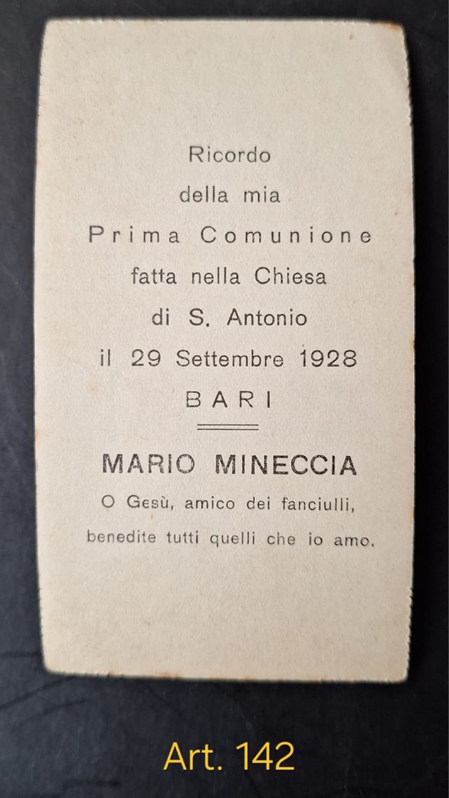 Immaginetta Sacra Ricordo Prima Comunione 1928