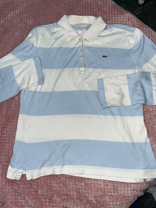 Camisa Polo Lacoste Rayas Azul y Blanco