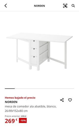 Mesa comedor abatible NORDEN blanca