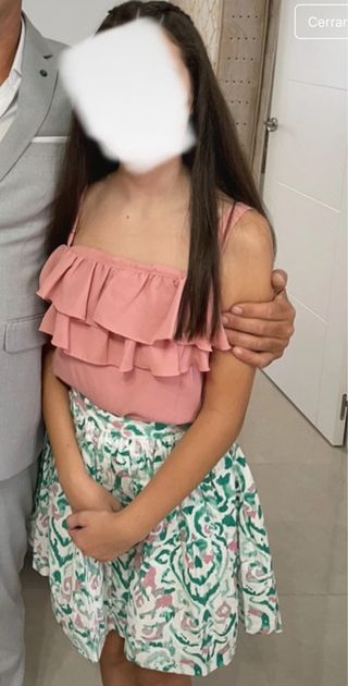 Conjunto falda rosa y verde niña 12 años