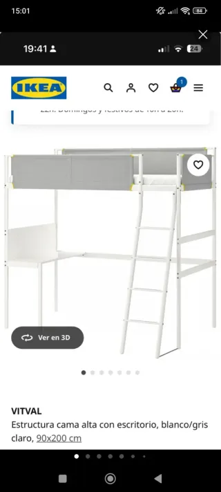 Cama alta con escritorio Ikea Vitval