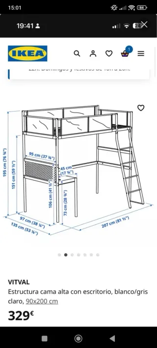 Cama alta con escritorio Ikea Vitval