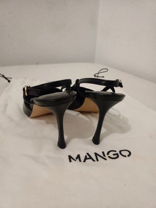 Sandalias Mango Piel Tacón Slingback Negras