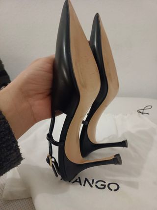 Sandalias Mango Piel Tacón Slingback Negras