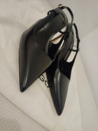 Sandalias Mango Piel Tacón Slingback Negras