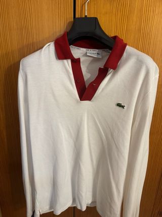 Polo Lacoste manga larga blanco y rojo