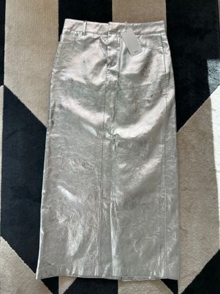 Falda midi plateada Mango T34 nueva