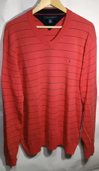Jersey Tommy Hilfiger Rayas Naranja Talla XL
