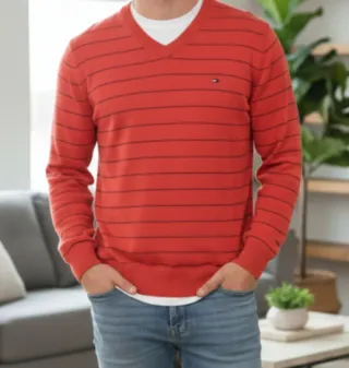 Jersey Tommy Hilfiger Rayas Naranja Talla XL