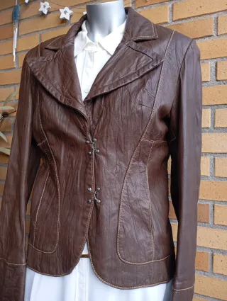 Cazadora cuero natural marrón