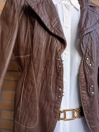 Cazadora cuero natural marrón