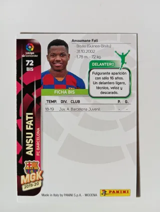 Cromo MGK Ansu Fati FC Barcelona 2019-20