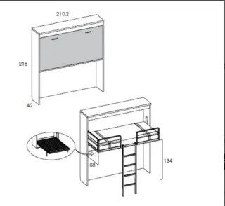 CAMA ALTA ABATIBLE CON CAMA DE CAJONES INFERIOR RI