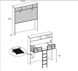 CAMA ALTA ABATIBLE CON CAMA DE CAJONES INFERIOR RI
