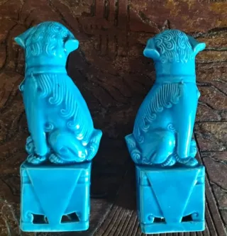 Pareja Perros Foo Chinos Porcelana oriental suerte