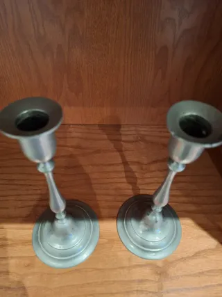 Pareja Candelabros Vintage Metal Plateado