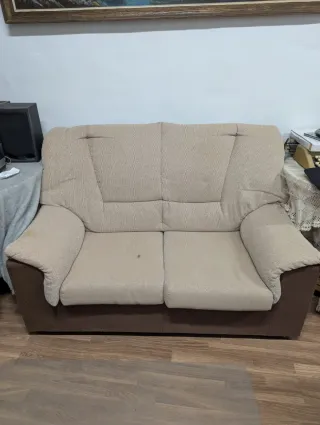 Sofá de 2 plazas tela beige y marrón
