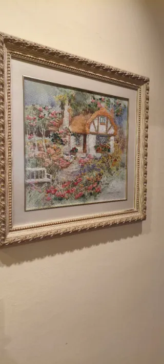 Cuadro Punto de Cruz Casa Flores