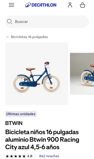 Bicicleta infantil BTWIN 16 pulgadas