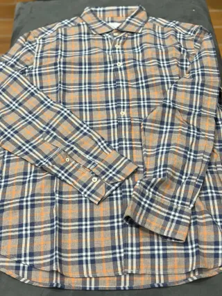 Camicia Bastoncino a quadri blu e arancio
