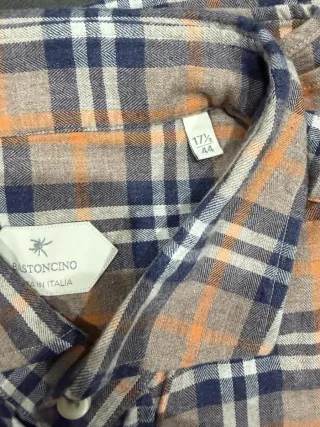 Camicia Bastoncino a quadri blu e arancio