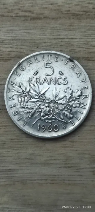 Moneta 5 Franchi Argento Repubblica Francese