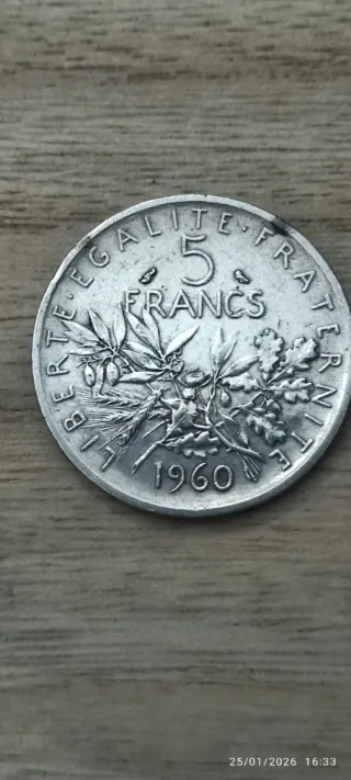 Moneta 5 Franchi Argento Repubblica Francese