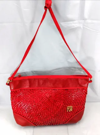 Borsa estiva in paglia intrecciata rossa