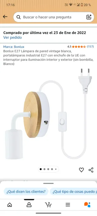 Lámpara de pared Bonlux E27 blanca y madera