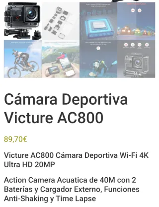Cámara Victure 4K + accesorios + REGALO