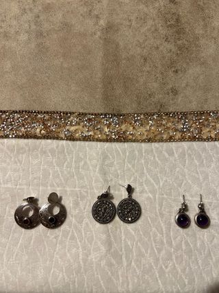 Pack 3 pares pendientes PLATA 925 piedras vintage