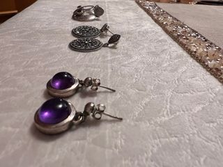 Pack 3 pares pendientes PLATA 925 piedras vintage