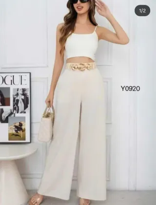 Pantalón ancho beige