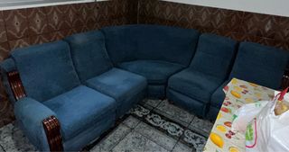 Sofá Rinconera Azul Tela y Madera