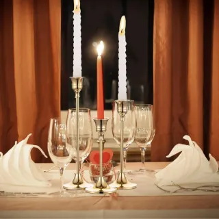 6 Candelabros Cónicos Metal Dorado