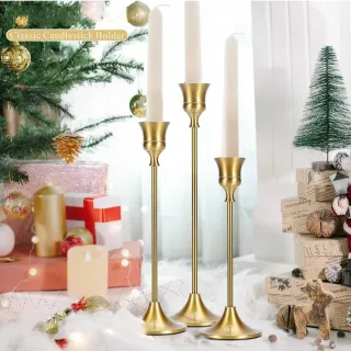 6 Candelabros Cónicos Metal Dorado