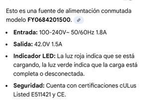 Cargador FY Switching Power Supply 42V 1.5A