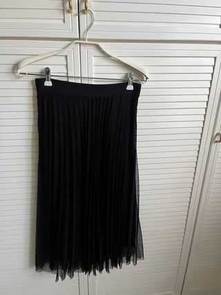 Falda larga marrón ante y negra plisada