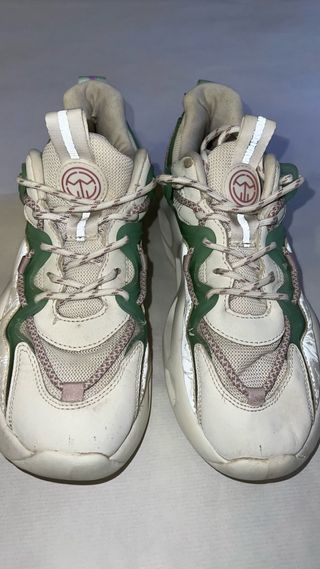 Zapatillas deportivas beige y verde talla 38