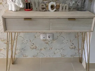 Consola recibidor madera y metal.